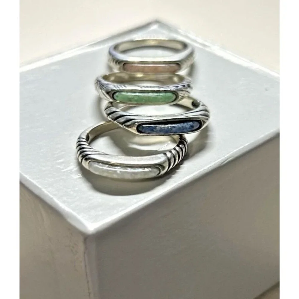 4 Carolyn Pollack & Relios .925 Silver Multi Stone Stackable Rings  Size 5